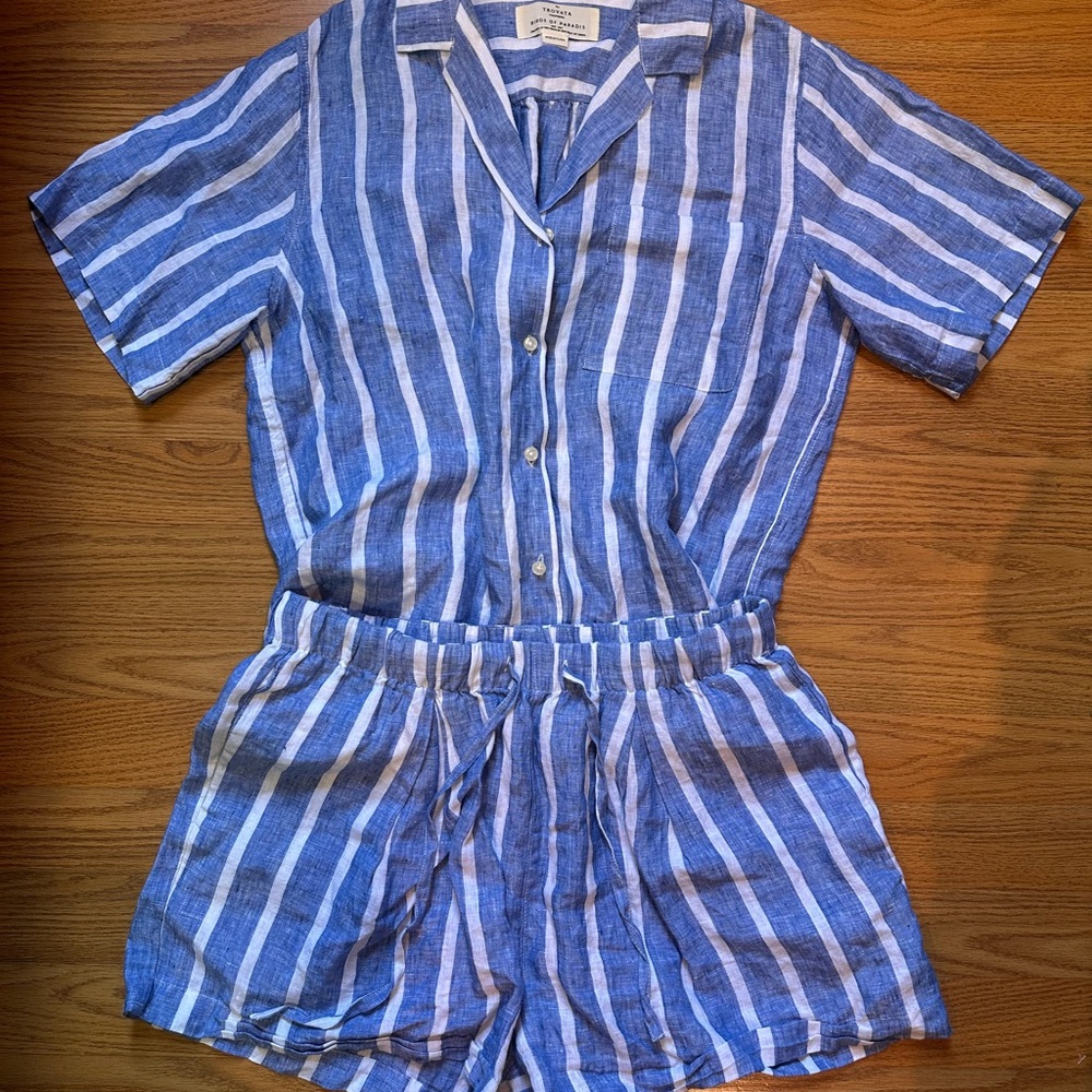 TROVATA blue and White Striped linen set  M